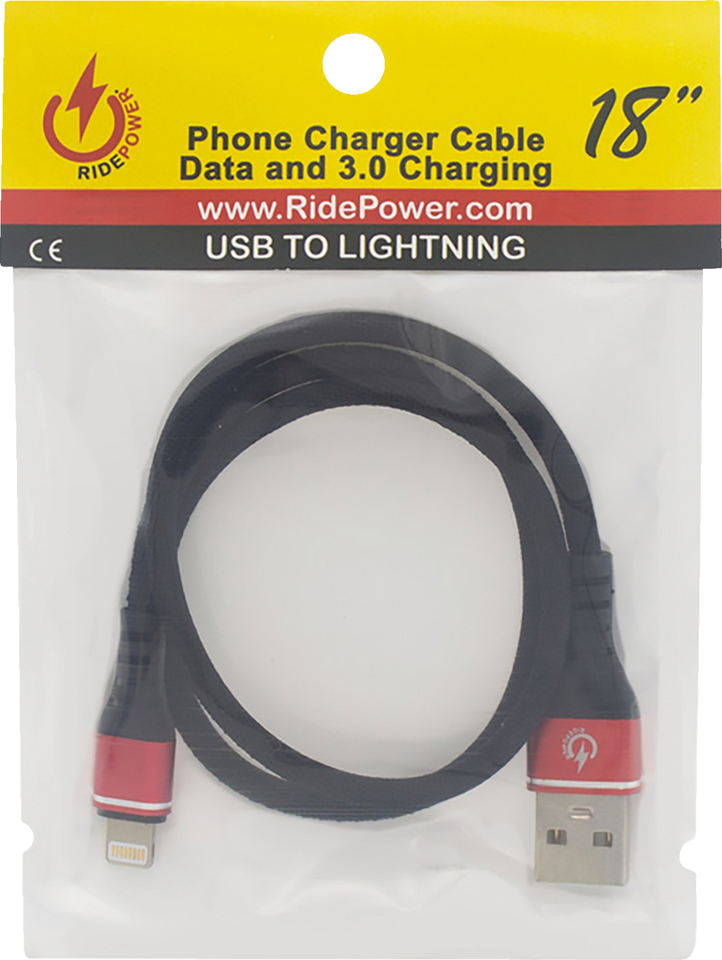 Male USB to Male Lightning Cable - Phone - Charger - 18" - Black/Red - Lutzka's Garage