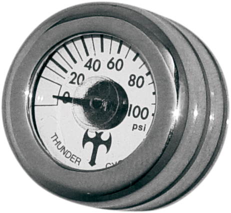 Mini Oil Pressure Gauge and Cover - Polished - White Face - 3/16" W x 9/16" D - Lutzka's Garage