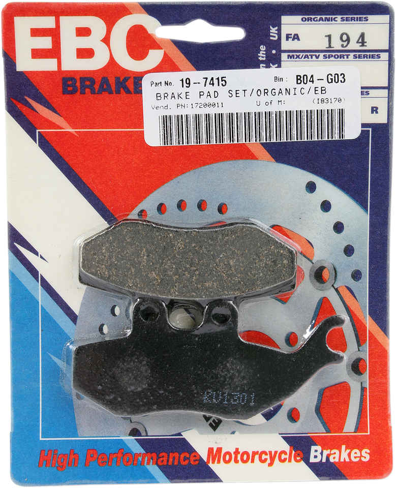 Organic Brake Pads - FA194