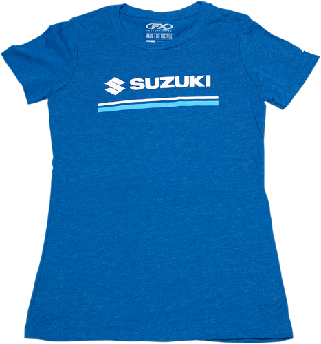 Womens Suzuki Stripes T-Shirt - Heather Royal Blue - Small - Lutzka's Garage