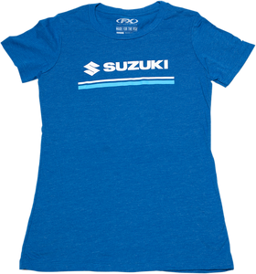 Womens Suzuki Stripes T-Shirt - Heather Royal Blue - Small - Lutzka's Garage