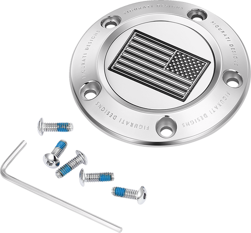 Timing Cover - 5 Hole - American Flag - Contrast Cut - Stainless Steel - Lutzka's Garage