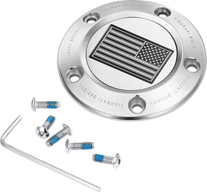 Timing Cover - 5 Hole - American Flag - Contrast Cut - Stainless Steel - Lutzka's Garage