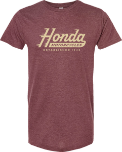 Honda Established T-Shirt - Heather Burgundy - Small - Lutzka's Garage