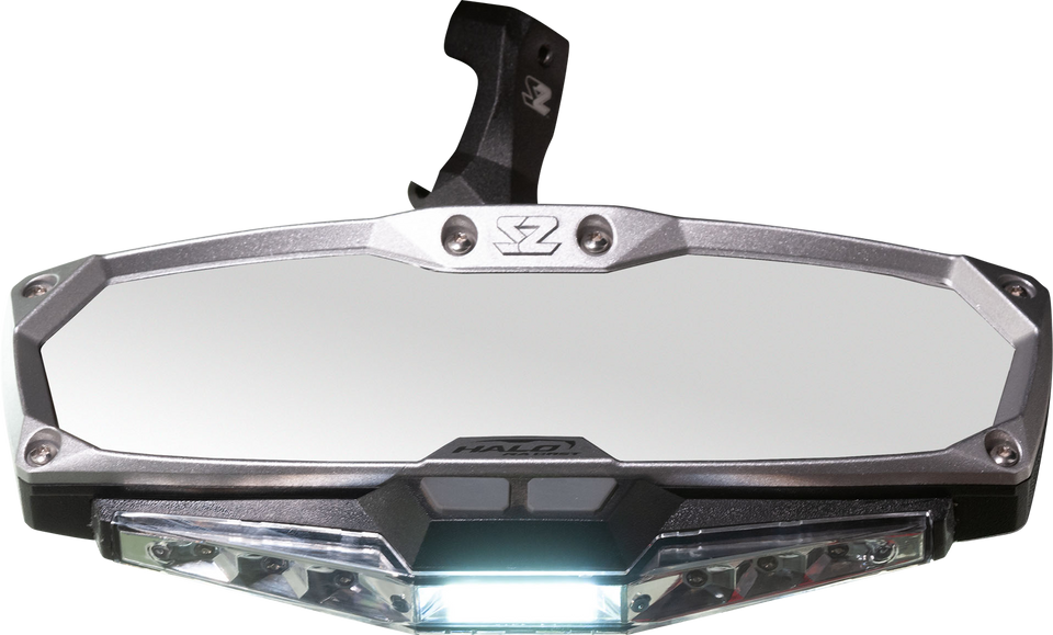 Mirror - Halo R - Rear View w/LED Cabin Light - Rectangle - Silver w/Silver Bezel - X3