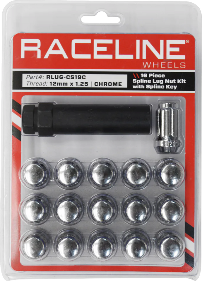 Lug Nuts - Spline Socket - 12 mm x 1.25" - with Spline Key - Chrome - 16 Pack - Lutzka's Garage