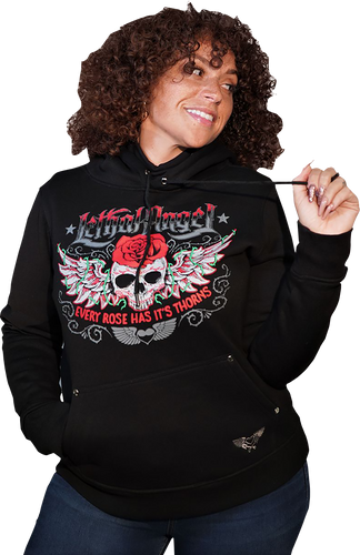 Womens Skulls and Thorns Pullover Hoodie - Black - 1XL - Lutzka's Garage