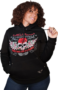 Womens Skulls and Thorns Pullover Hoodie - Black - 1XL - Lutzka's Garage