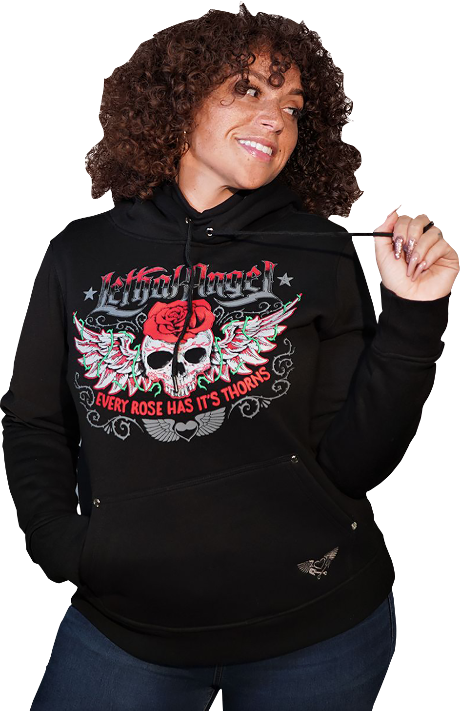 Womens Skulls and Thorns Pullover Hoodie - Black - 1XL - Lutzka's Garage