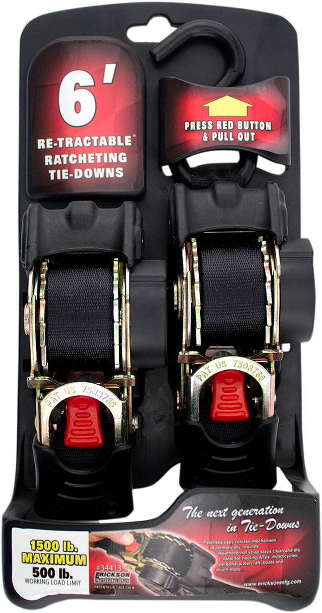 Retractable Ratchet Tie-Downs - 6 - Black - Lutzka's Garage