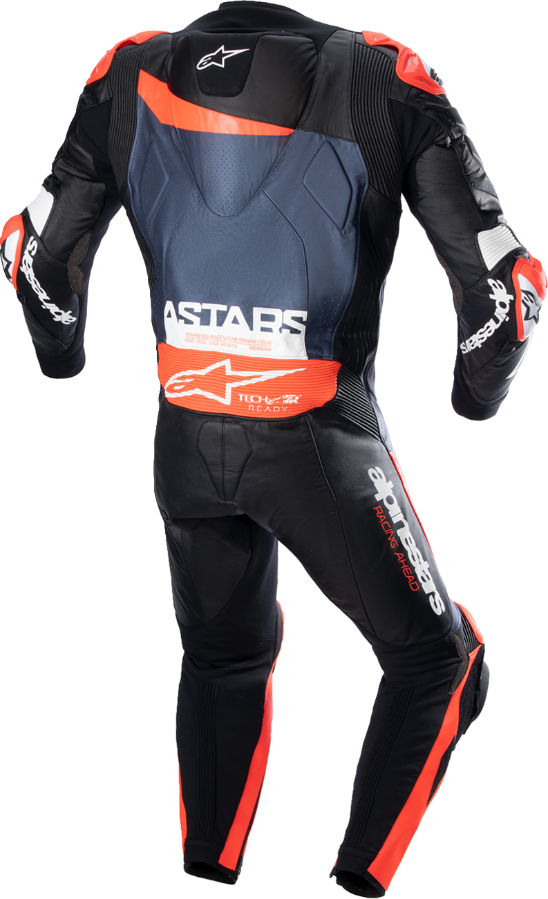 GP Plus v4 Leather Suit - Black/Red Fluo/Blue - US 38 / EU 48 - Lutzka's Garage