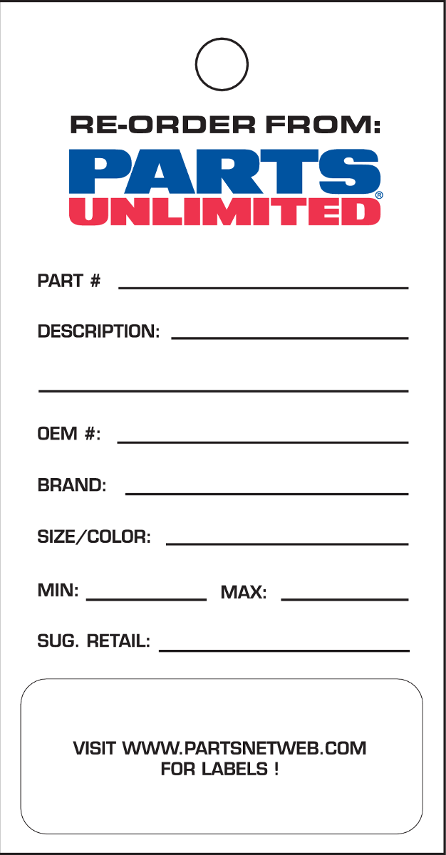 Parts Unlimited Re-Order Cards