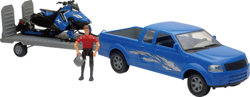 Pick Up Truck w/ Polaris Switchback Snowmobile Set - 1:18 Scale - Blue - Lutzka's Garage