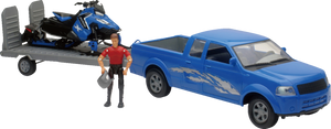 Pick Up Truck w/ Polaris Switchback Snowmobile Set - 1:18 Scale - Blue - Lutzka's Garage