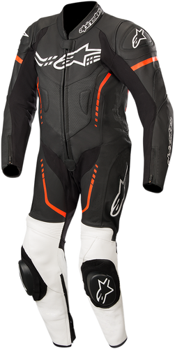 Youth GP Plus 1-Piece Leather Suit - Black/White/Red Fluorescent - US 24 / EU 130 - Lutzka's Garage