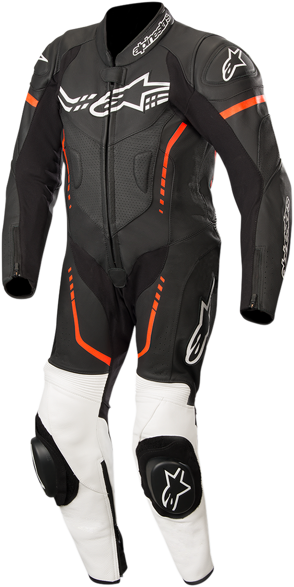 Youth GP Plus 1-Piece Leather Suit - Black/White/Red Fluorescent - US 24 / EU 130 - Lutzka's Garage