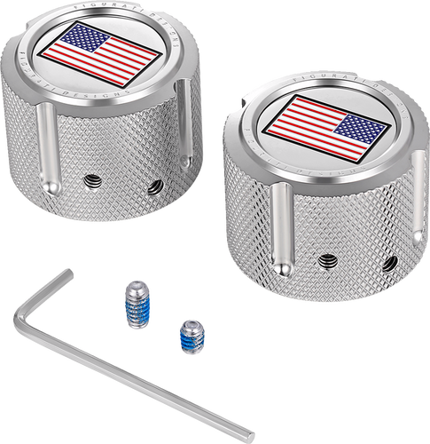 Axle Nut Cover - Front - Stainless Steel - Red/White/Blue Flag - Reversed - Silver - Lutzka's Garage