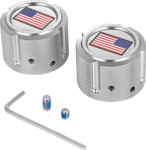 Axle Nut Cover - Front - Stainless Steel - Red/White/Blue Flag - Reversed - Silver - Lutzka's Garage