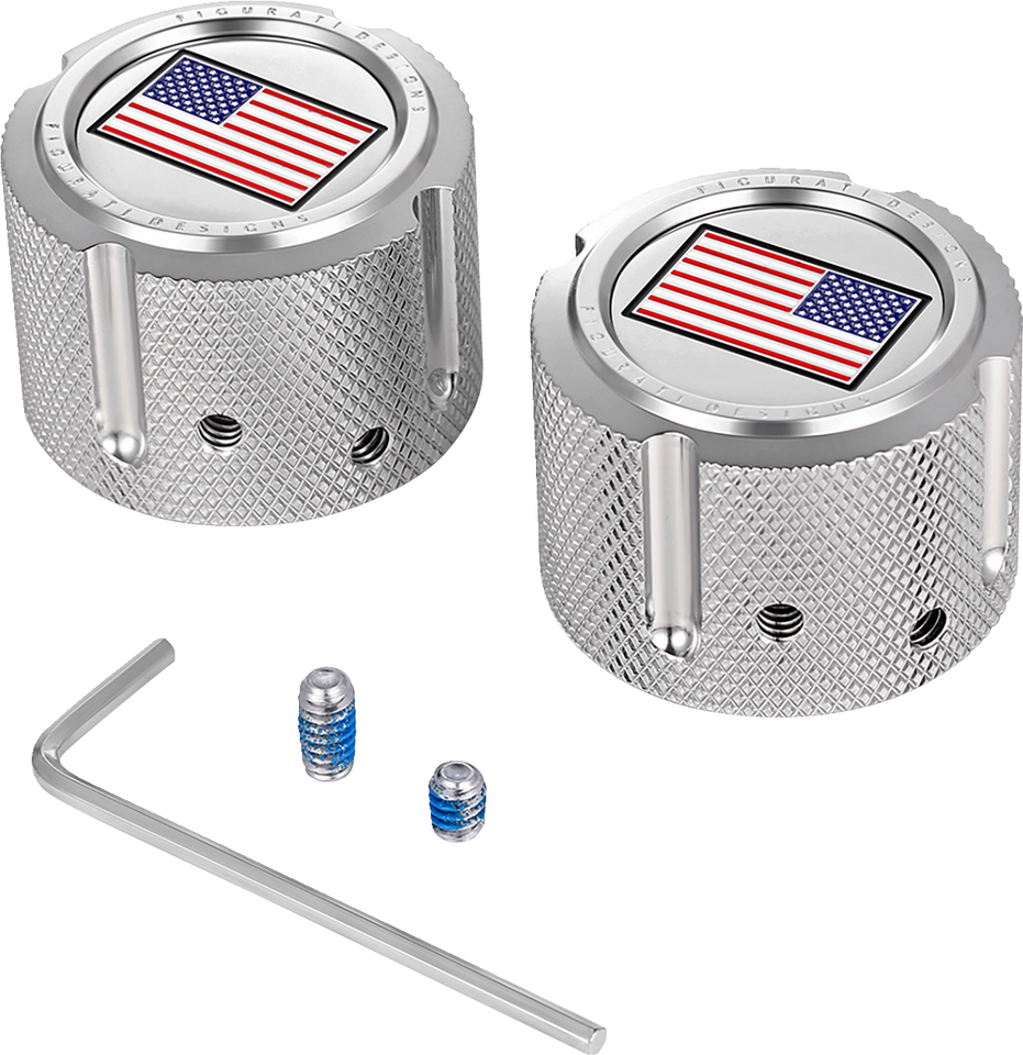 Axle Nut Cover - Front - Stainless Steel - Red/White/Blue Flag - Reversed - Silver - Lutzka's Garage