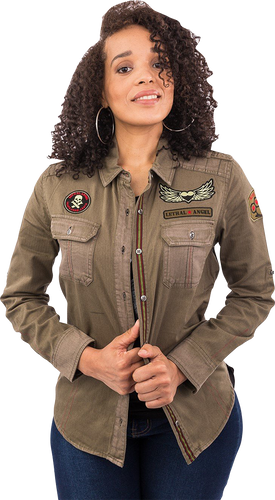 Womens Untamed Long-Sleeve Shirt - Army Green - Small - Lutzka's Garage