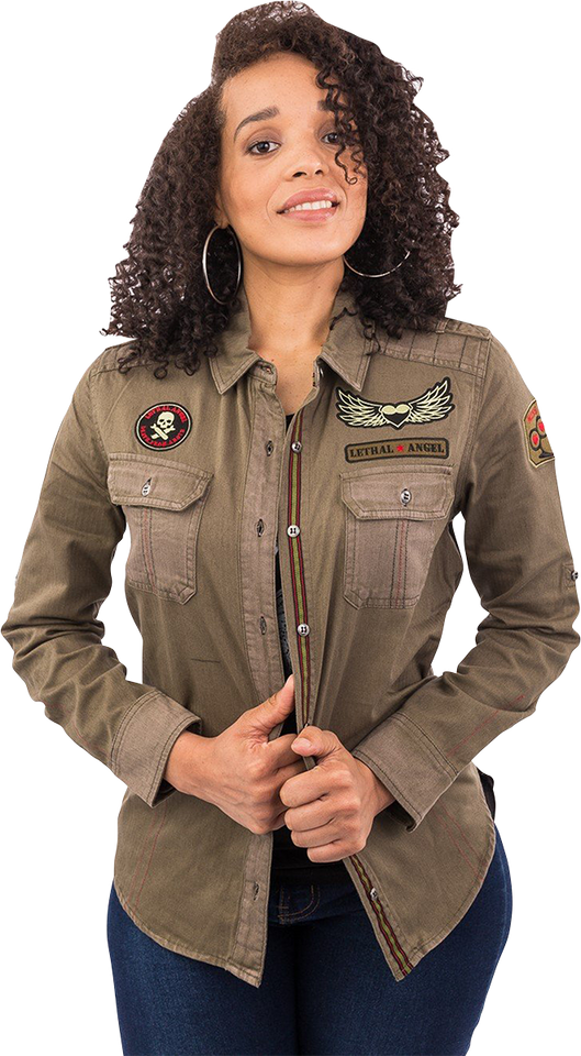 Womens Untamed Long-Sleeve Shirt - Army Green - Small - Lutzka's Garage