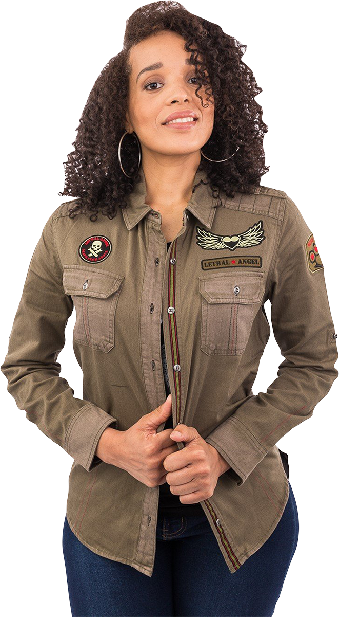 Womens Untamed Long-Sleeve Shirt - Army Green - Small - Lutzka's Garage