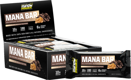 Mana Protein Bar - Chocolate Peanut Butter - 12 Pack with Display Caddy