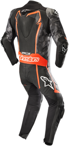 GP Plus v2 Camo 1-Piece Leather Suit - Black/Charcoal/Red Fluorescent - US 40 / EU 50 - Lutzka's Garage