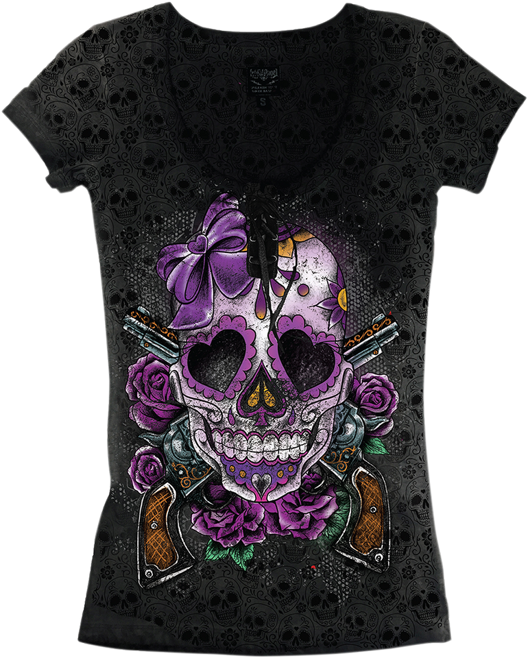 Womens Day of the Dead Gun T-Shirt - XL - Lutzka's Garage