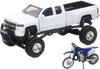 Chevrolet Silverado Offroad Pick Up w/ Yamaha Dirt Bike - 1:32 Scale - White/Black/Blue