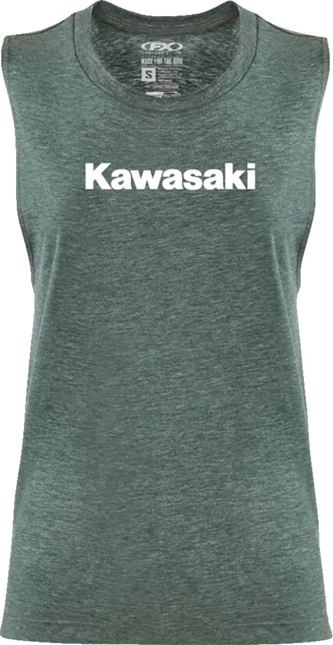 Womens Kawasaki Muscle Tank Top - Heather Forest Green - Small - Lutzka's Garage