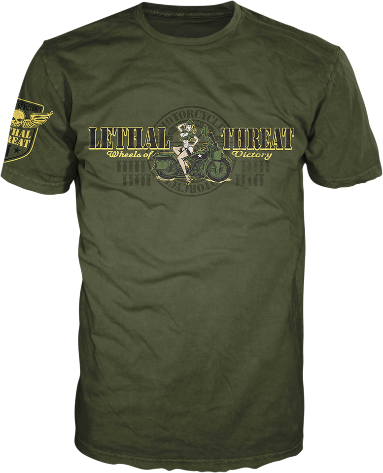 Wheels of Victory T-Shirt - Green - Large - Lutzka's Garage