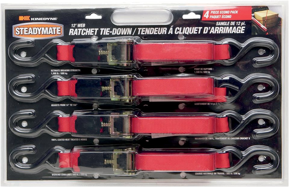 Ratchet Tie-Downs - 1" x 1 - 4 Pack - Red - Lutzka's Garage