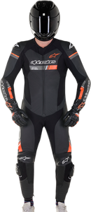 GP Force Chaser 1-Piece Leather Suit - Black/Red Fluorescent- US 48 / EU 58