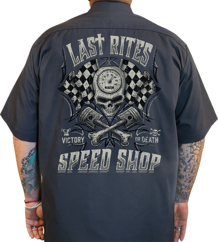 Last Rites Shop Shirt - Gray - Small - Lutzka's Garage