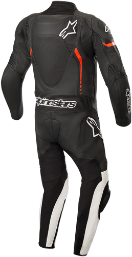 Youth GP Plus 1-Piece Leather Suit - Black/White/Red Fluorescent - US 28 / EU 150 - Lutzka's Garage