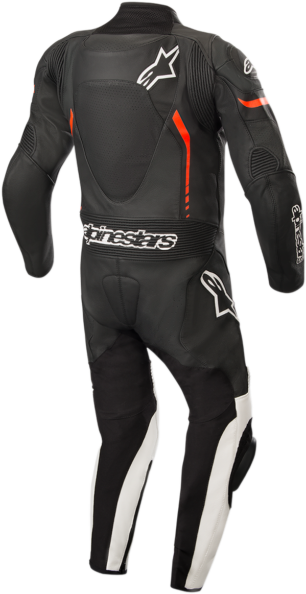 Youth GP Plus 1-Piece Leather Suit - Black/White/Red Fluorescent - US 28 / EU 150 - Lutzka's Garage