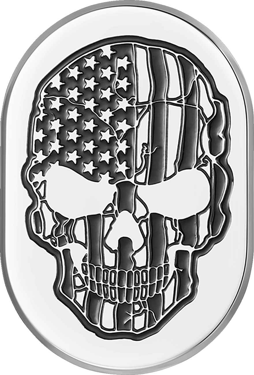 Antenna Cover - Left Rear Fender - Contrast Cut American Flag Skull - Chrome - Lutzka's Garage