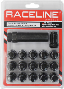 Lug Nuts - Spline Socket - 12 mm x 1.25" - with Spline Key - Black - 16 Pack - Lutzka's Garage