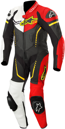 Youth GP Plus 1-Piece Leather Suit - Black/White/Red Fluorescent/Yellow Fluorescent - US 24 / EU 130