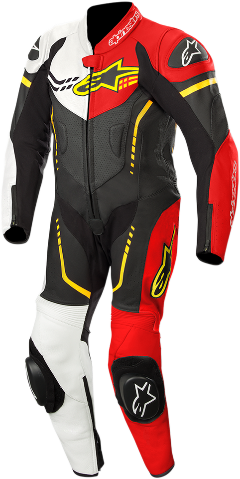 Youth GP Plus 1-Piece Leather Suit - Black/White/Red Fluorescent/Yellow Fluorescent - US 28 / EU 150