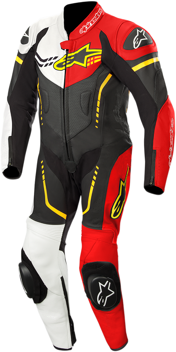 Youth GP Plus 1-Piece Leather Suit - Black/White/Red Fluorescent/Yellow Fluorescent - US 28 / EU 150