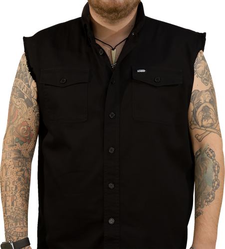 FTW Skull Printed Sleeveless Button Down Shirt - Black - Medium - Lutzka's Garage