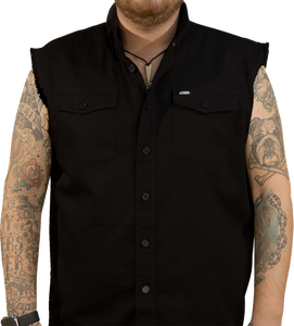 FTW Skull Printed Sleeveless Button Down Shirt - Black - Medium - Lutzka's Garage