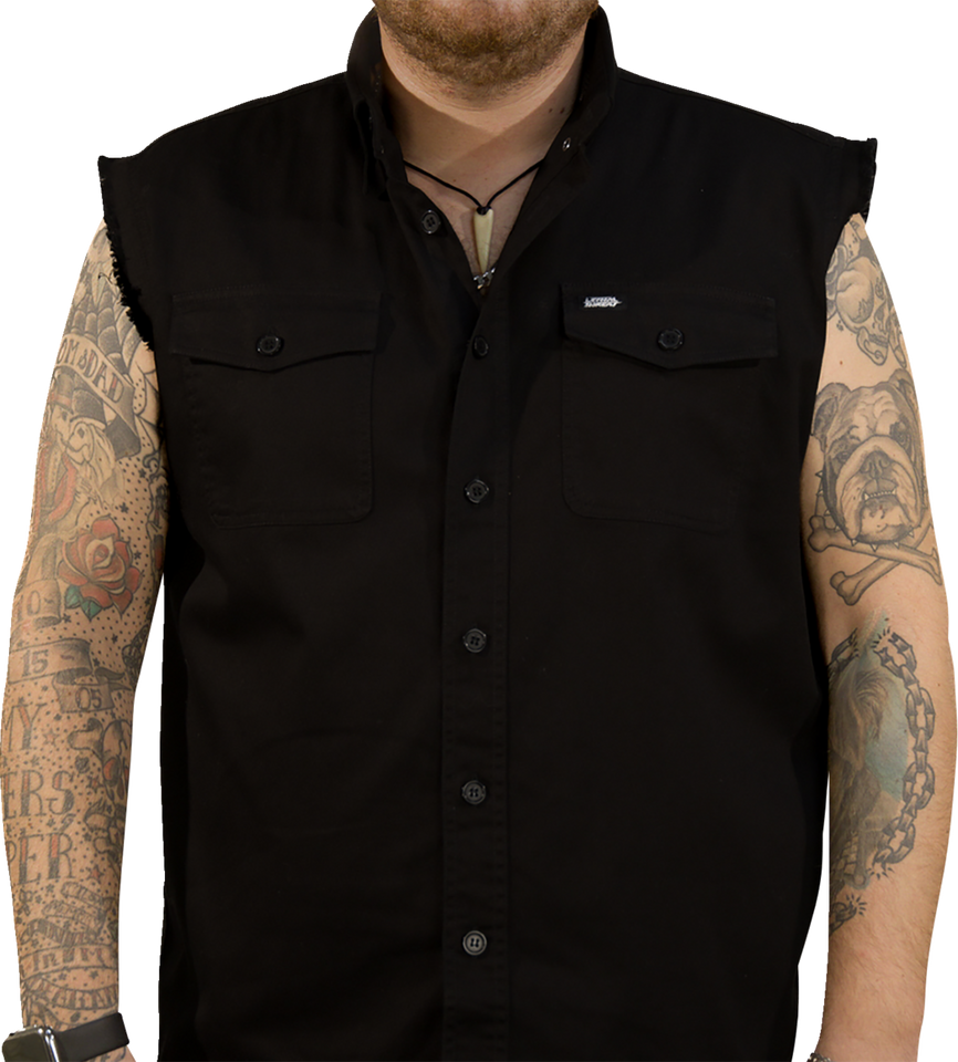 FTW Skull Printed Sleeveless Button Down Shirt - Black - Medium - Lutzka's Garage