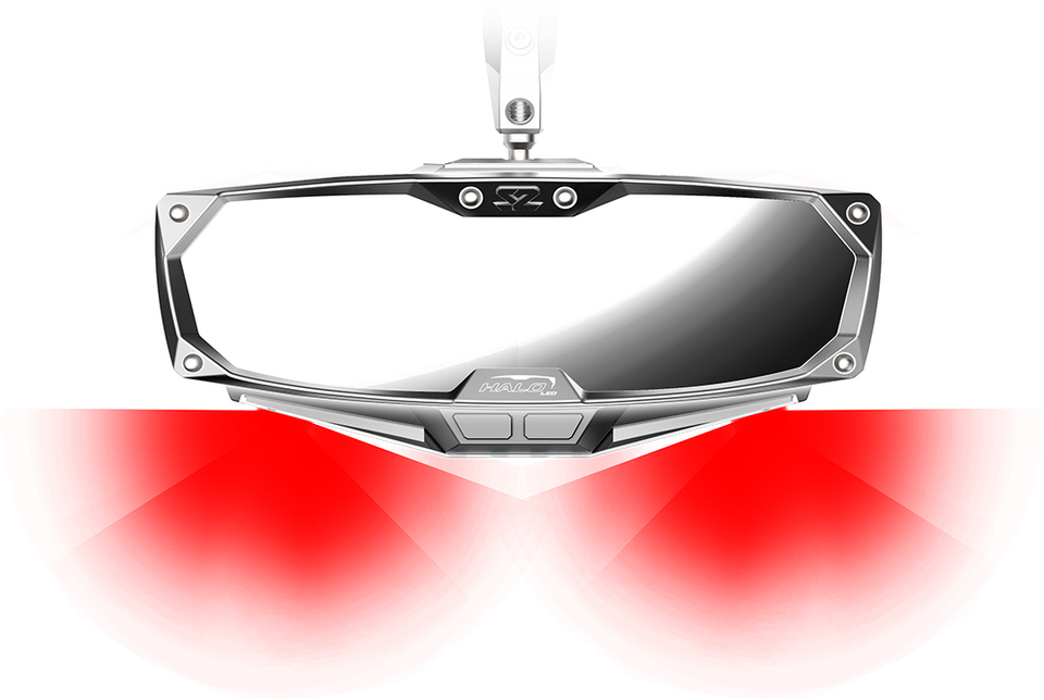 Mirror - Halo R - Rear View w/LED Cabin Light - Rectangle - Silver w/Silver Bezel - Defender