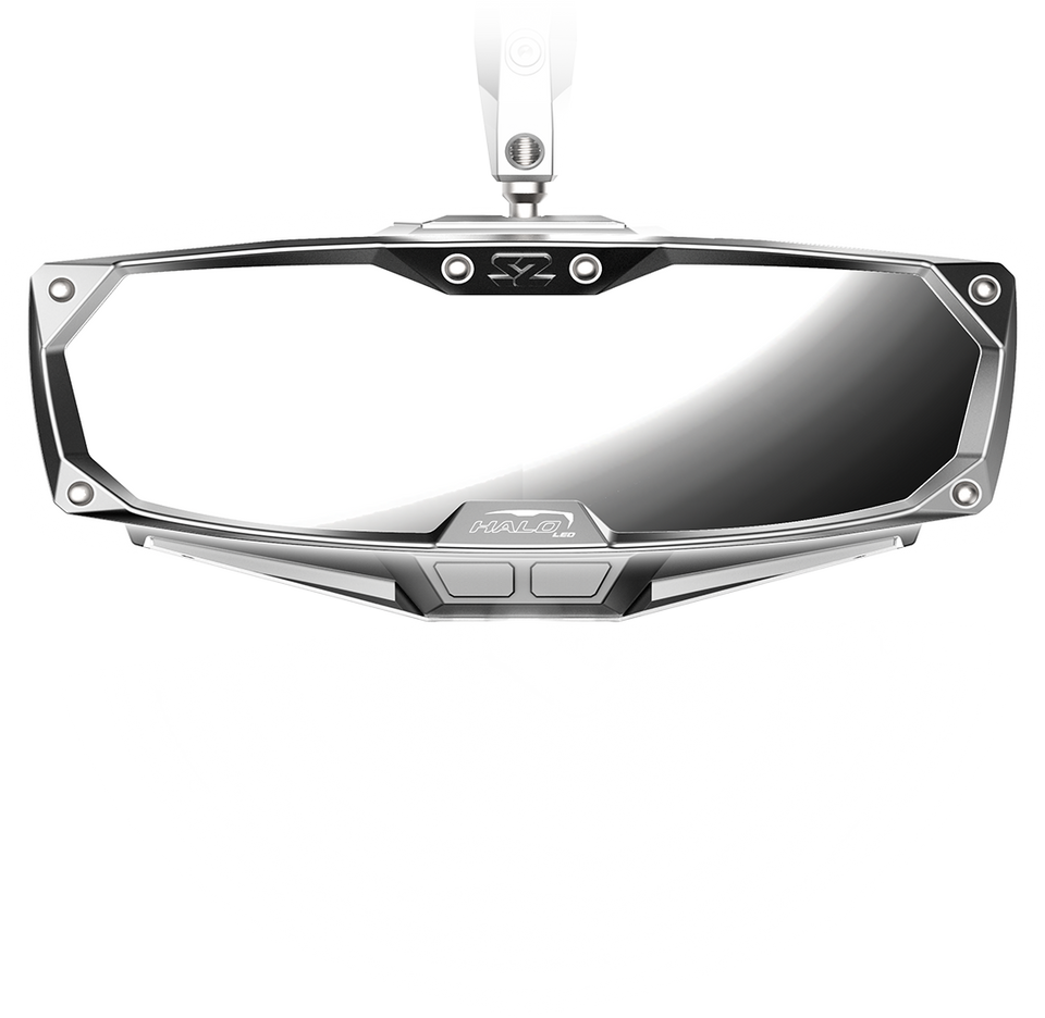 Mirror - Halo R - Rear View w/LED Cabin Light - Rectangle - Silver w/Silver Bezel - Defender