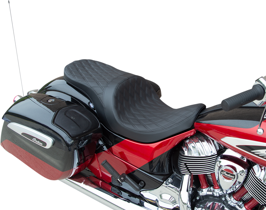 Low Profile Touring Seat - Double Diamond - Black Stitch - Solar Reflective - Indian 14-22