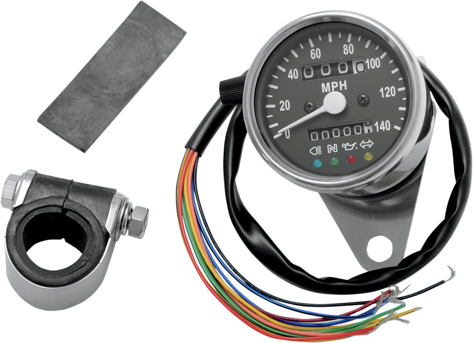 2.4" MPH Mini Mechanical Speedometer with LED Indicators - Black Face - 2:1 Ratio - Lutzka's Garage