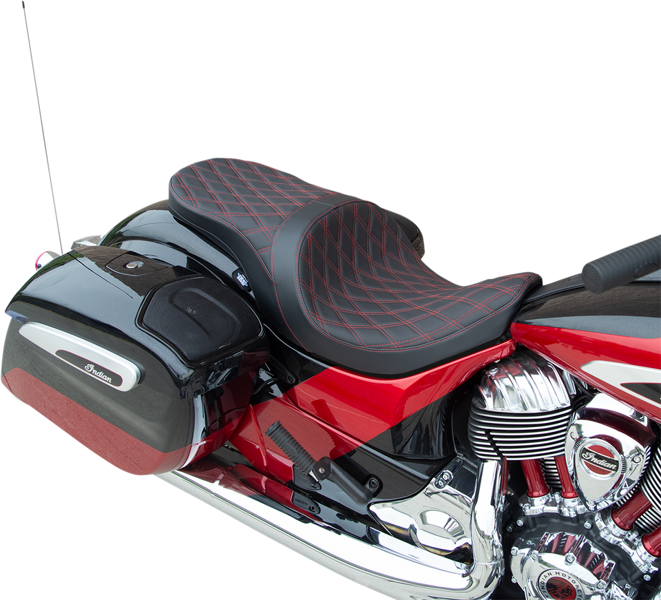 Low Profile Touring Seat - Double Diamond - Red Stitch - Solar Reflective - Indian 14-22